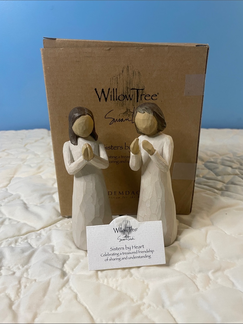 Willow Tree Sisters by Heart Figurine Set - Cream Dresses with Brown Hair